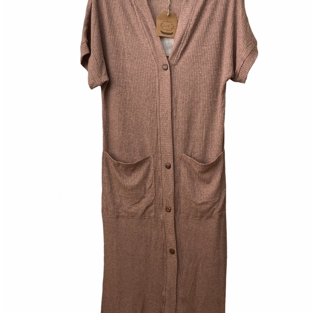 KORI Long Open Cardigan Or Summer Casual Lighweight Button Down Dress - Picture 5 of 10